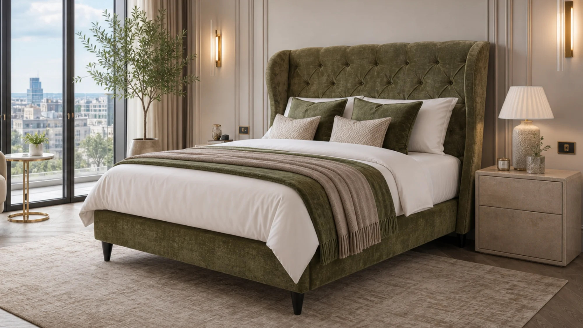 Bedlington 5'0 King Bed frame Oak Legs Aston Sage Quick Ship - Image 3