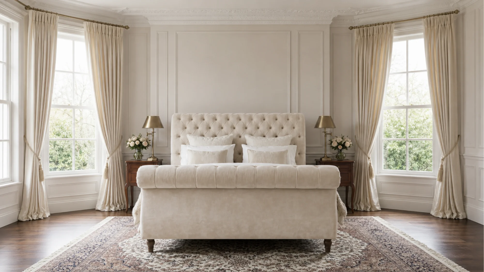Chesterfield 7'0 Emperor Bed frame Velvet Cream Quick Ship