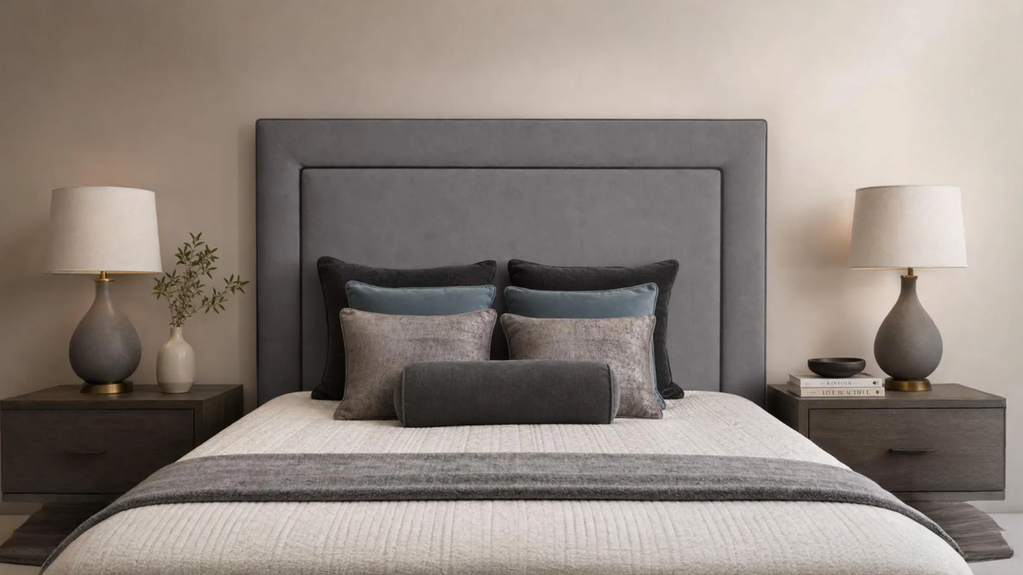 Piper 5'0 King Bed frame Light Grey Contrast Piping Quick Ship
